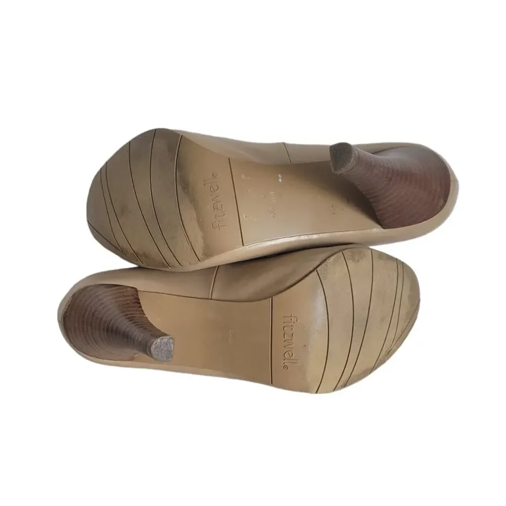 Fitzwell Women's Round Toe Tan Slip On Leather Elegant Pump Heels Size: 8